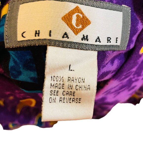 Vintage Chia Mare Mens Button Up Shirt Purple Dolphin Print Size Large - Picture 3 of 3